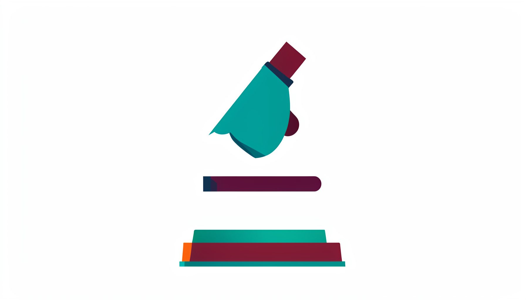 Flat vector icon of a microscope in teal and maroon on a white background, clean and modern.